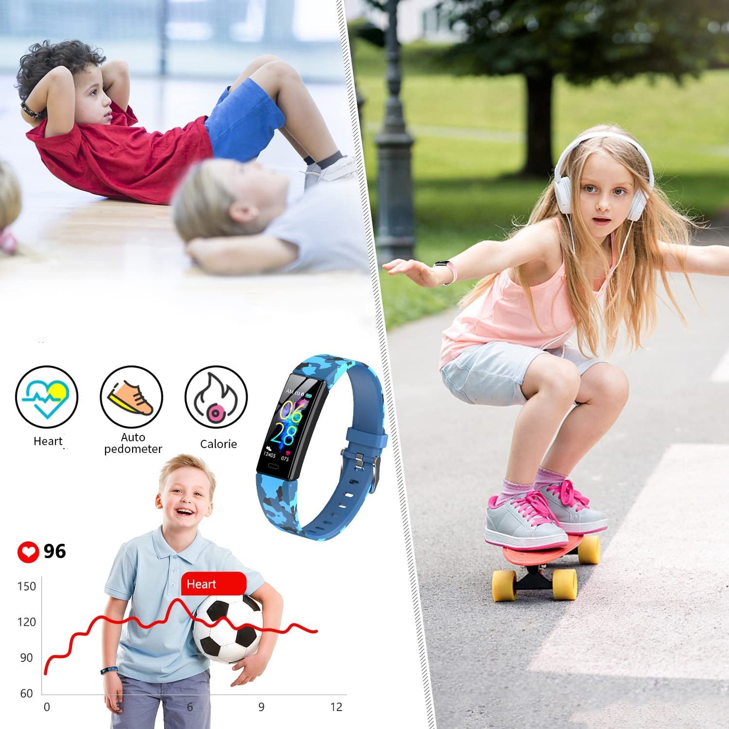Children's Fitness Tracker Smart Watch - IP68 Waterproof Activity Monitor with Pedometer, Stopwatch, and 11 Sport Modes for Ages 6-16