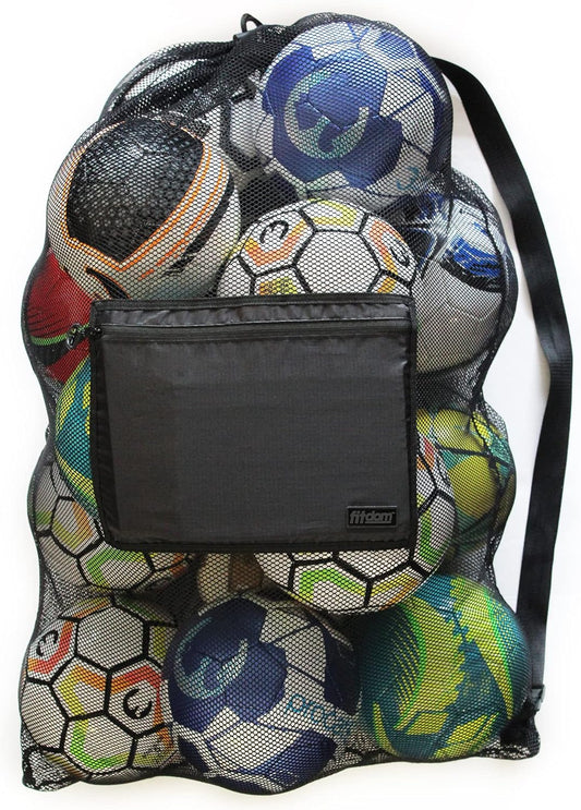 Extra Large Heavy-Duty Mesh Bag for Sports Equipment and Beach Gear with Adjustable Shoulder Strap and Secure Side Pocket
