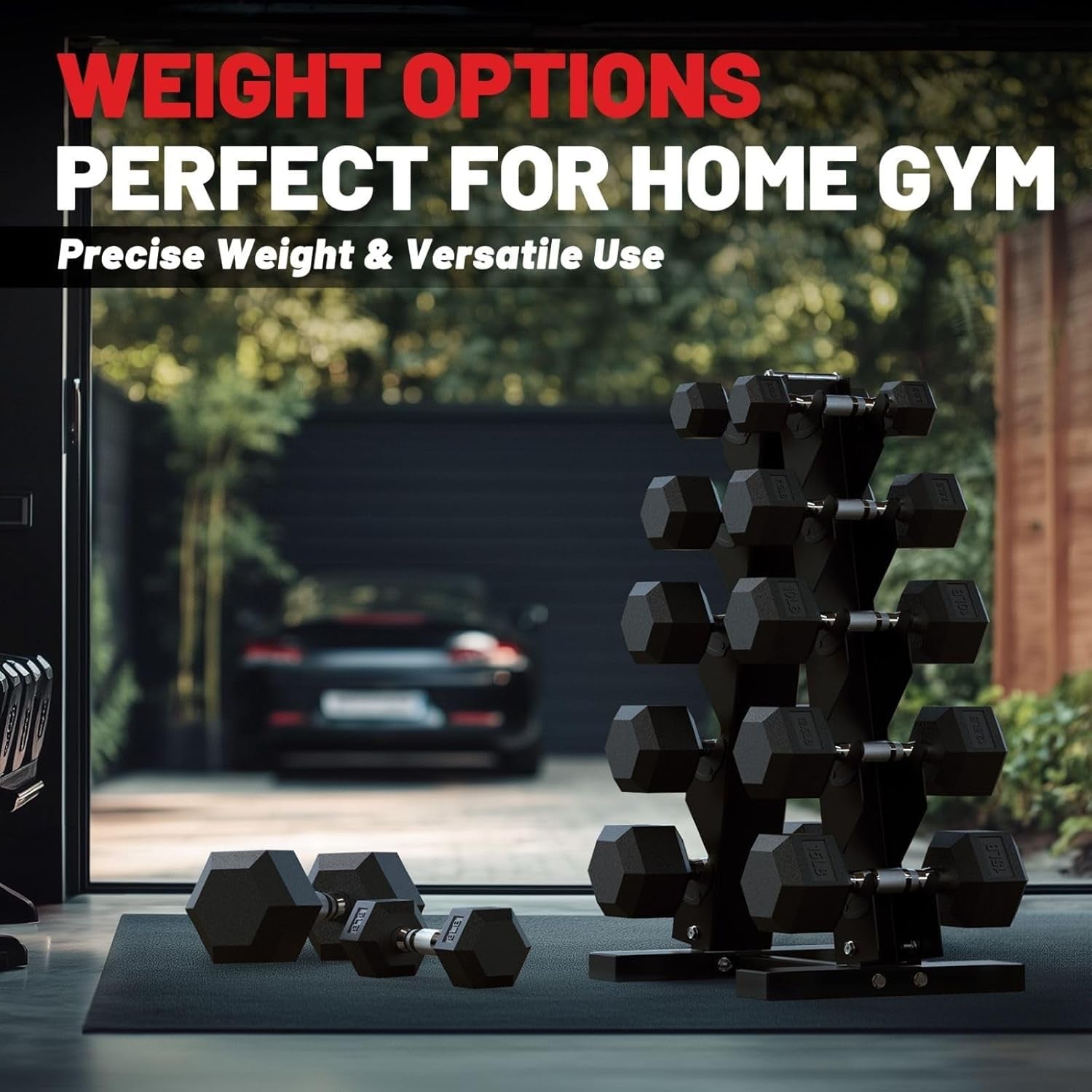 HEX Dumbbell Set (2.5-125 lbs) - Rubber Encased Weights for Home Gym, Ideal for Strength Training for Both Men and Women