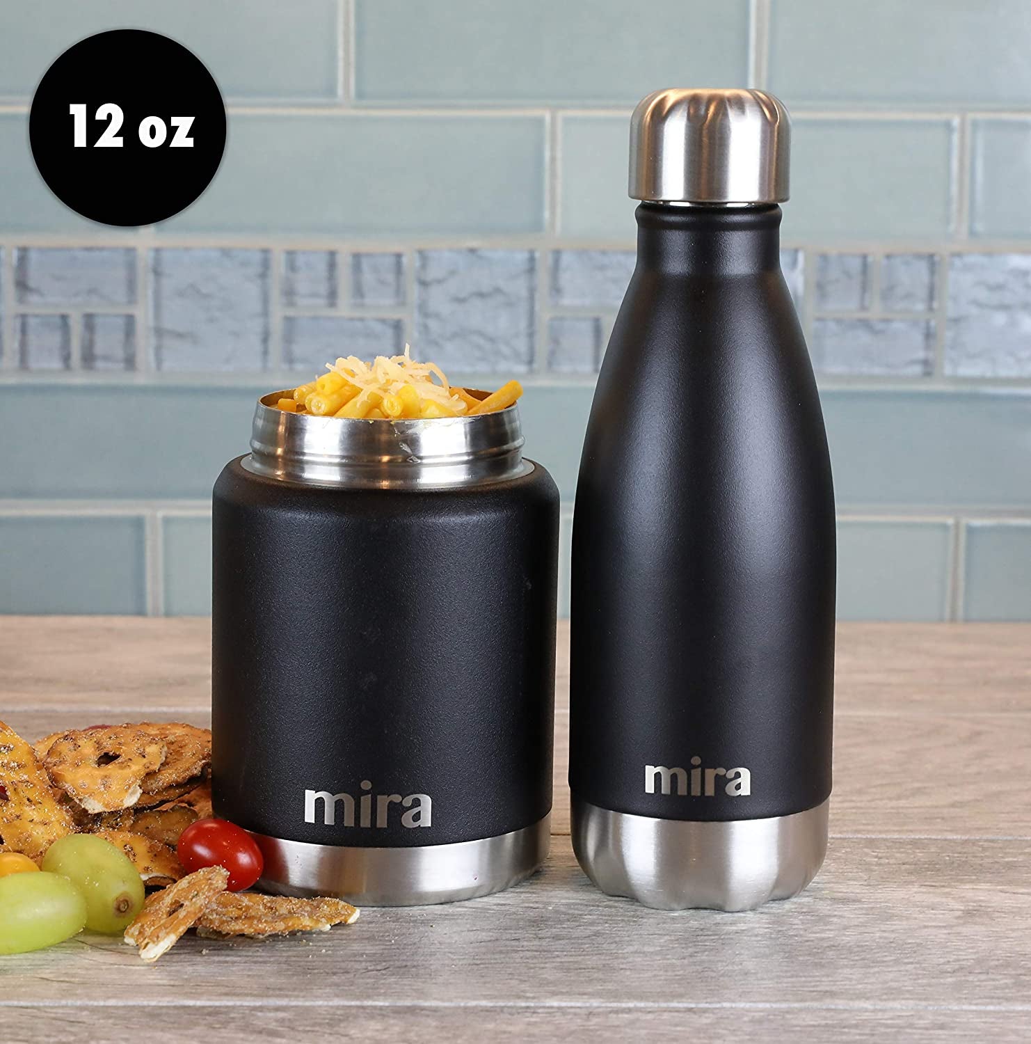 12 oz Insulated Stainless Steel Water Bottle - Slim Cola Shape Thermos - Double Wall Hot & Cold Flask (24 Hours Cold/12 Hours Hot) - Black