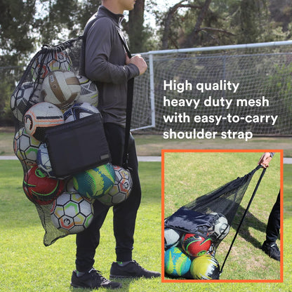 Extra Large Heavy-Duty Mesh Bag for Sports Equipment and Beach Gear with Adjustable Shoulder Strap and Secure Side Pocket