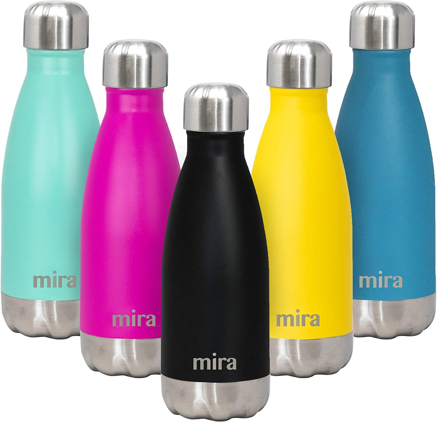 12 oz Insulated Stainless Steel Water Bottle - Slim Cola Shape Thermos - Double Wall Hot & Cold Flask (24 Hours Cold/12 Hours Hot) - Black