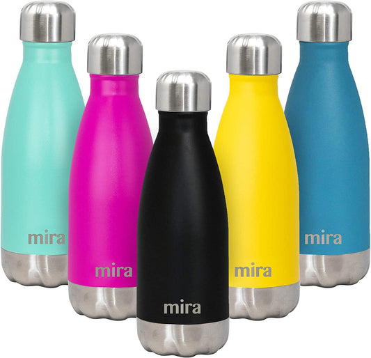 12 oz Insulated Stainless Steel Water Bottle - Slim Cola Shape Thermos - Double Wall Hot & Cold Flask (24 Hours Cold/12 Hours Hot) - Black