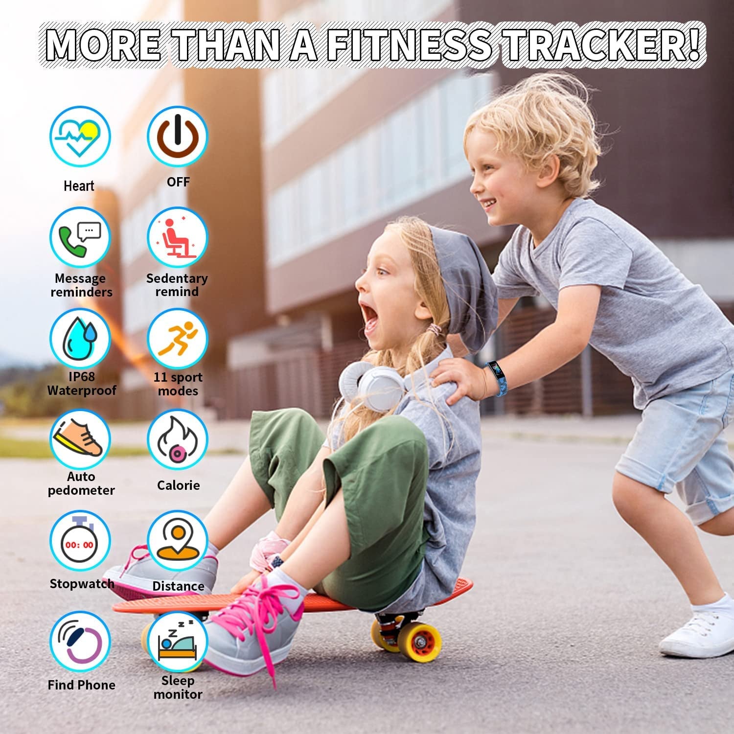 Children's Fitness Tracker Smart Watch - IP68 Waterproof Activity Monitor with Pedometer, Stopwatch, and 11 Sport Modes for Ages 6-16