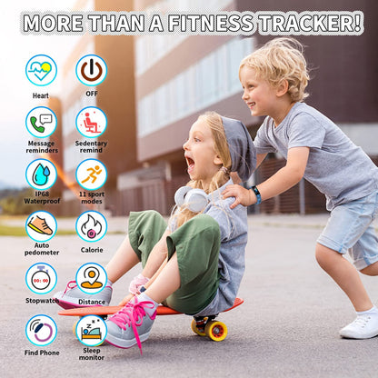 Children's Fitness Tracker Smart Watch - IP68 Waterproof Activity Monitor with Pedometer, Stopwatch, and 11 Sport Modes for Ages 6-16