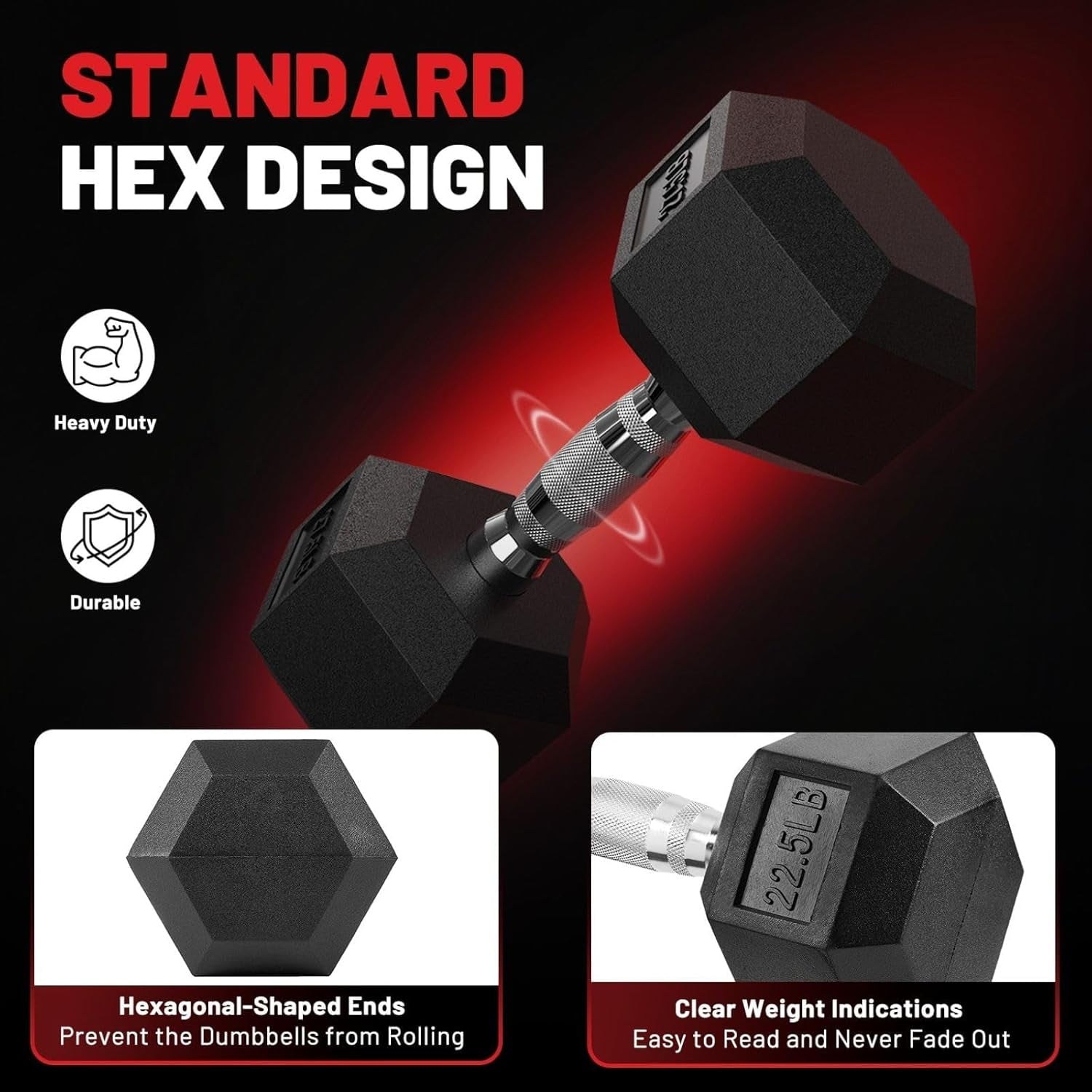 HEX Dumbbell Set (2.5-125 lbs) - Rubber Encased Weights for Home Gym, Ideal for Strength Training for Both Men and Women