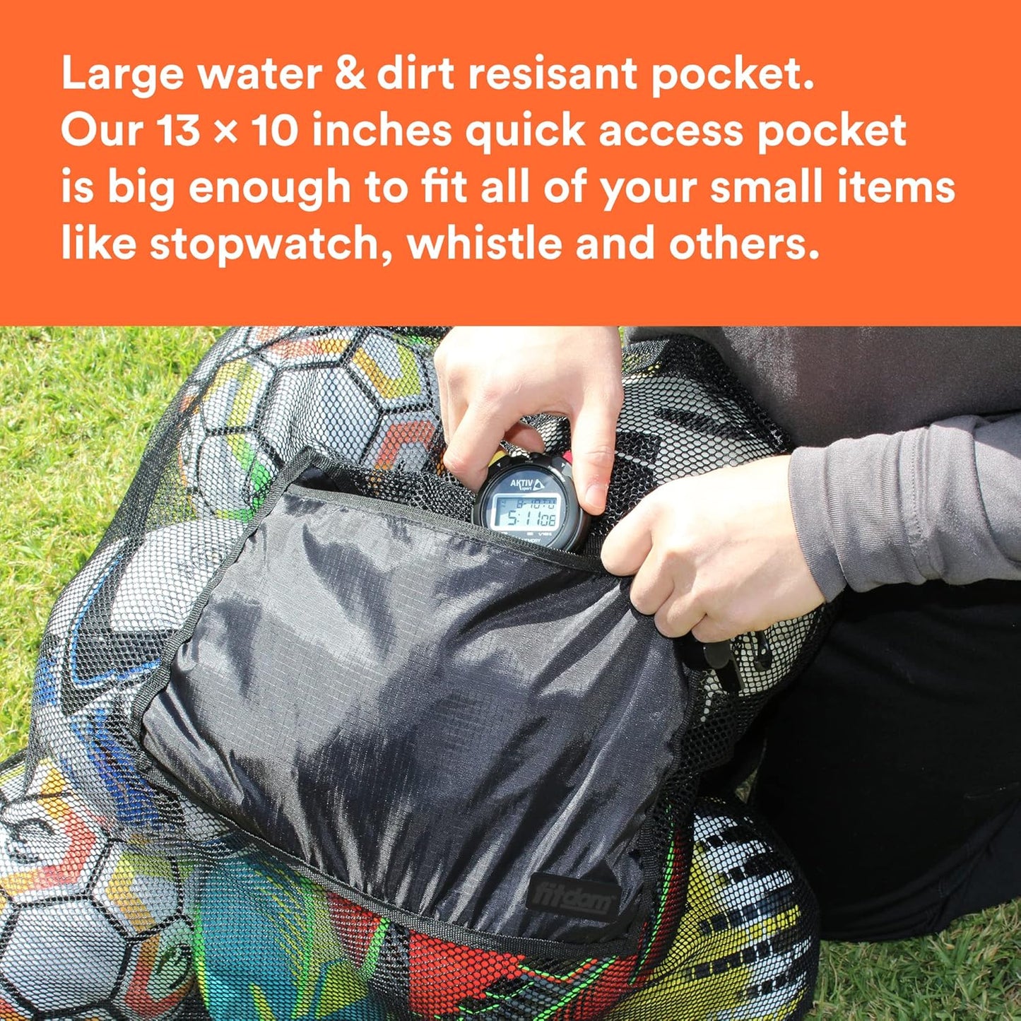Extra Large Heavy-Duty Mesh Bag for Sports Equipment and Beach Gear with Adjustable Shoulder Strap and Secure Side Pocket
