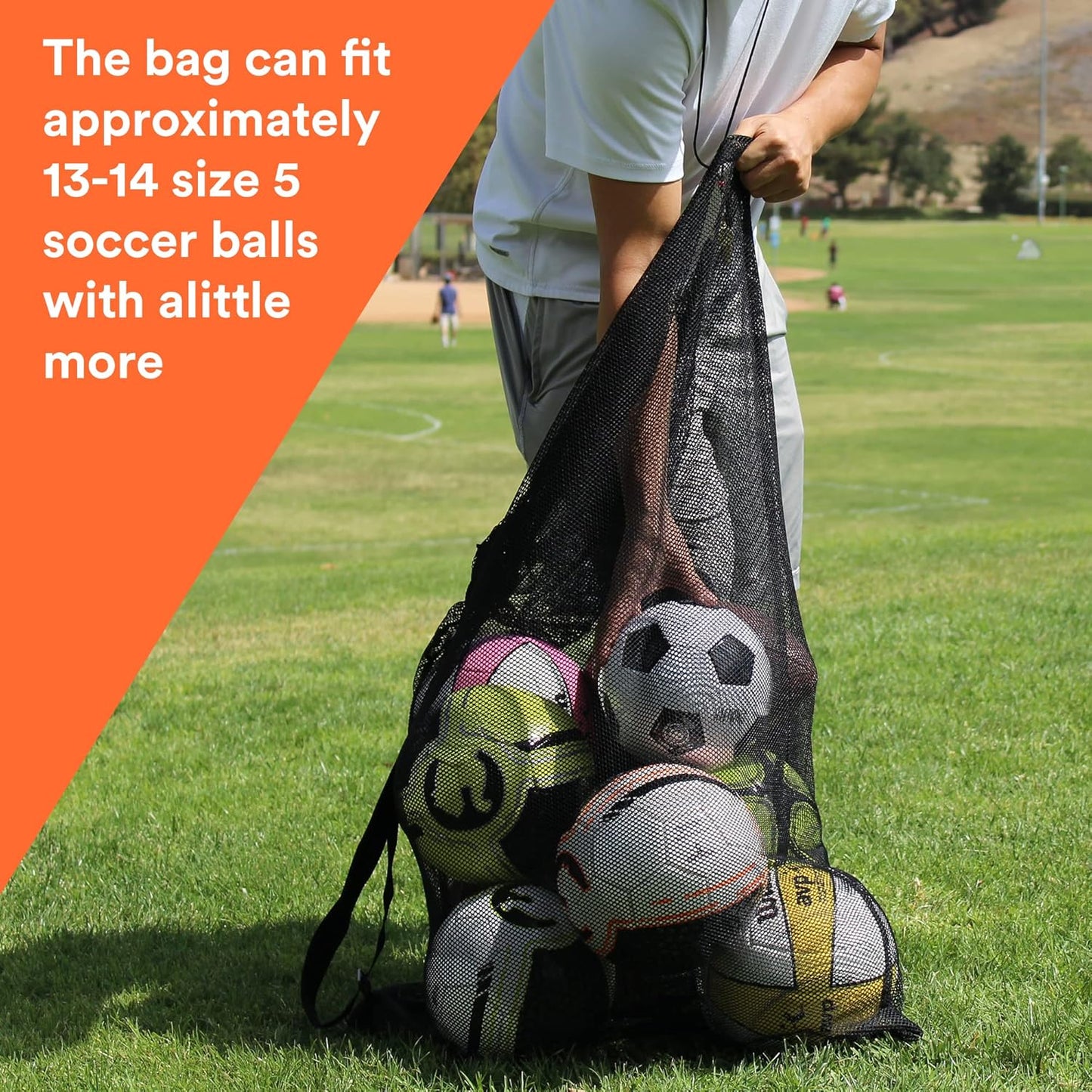 Extra Large Heavy-Duty Mesh Bag for Sports Equipment and Beach Gear with Adjustable Shoulder Strap and Secure Side Pocket