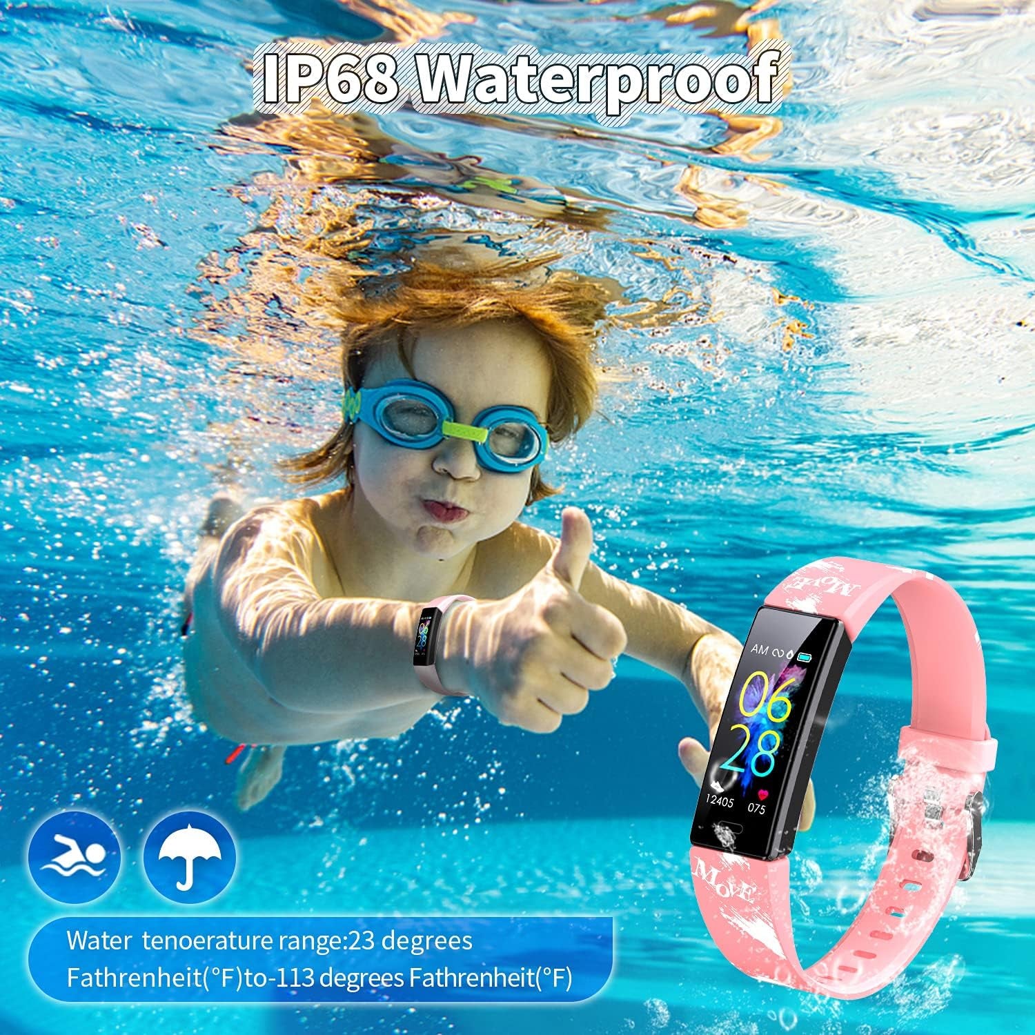 Children's Fitness Tracker Smart Watch - IP68 Waterproof Activity Monitor with Pedometer, Stopwatch, and 11 Sport Modes for Ages 6-16