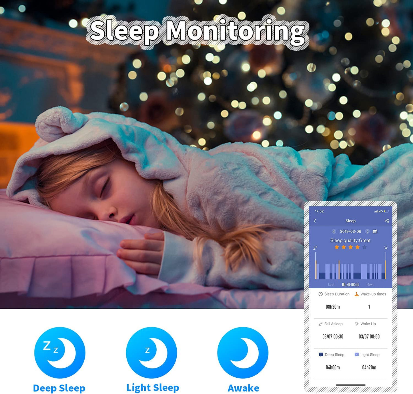Children's Fitness Tracker Smart Watch - IP68 Waterproof Activity Monitor with Pedometer, Stopwatch, and 11 Sport Modes for Ages 6-16