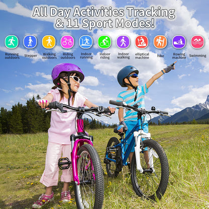 Children's Fitness Tracker Smart Watch - IP68 Waterproof Activity Monitor with Pedometer, Stopwatch, and 11 Sport Modes for Ages 6-16